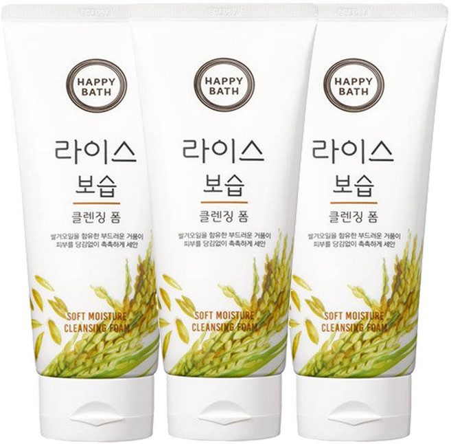 해피바스 라이스 보습 클렌징폼 200ml, 200g, 3개