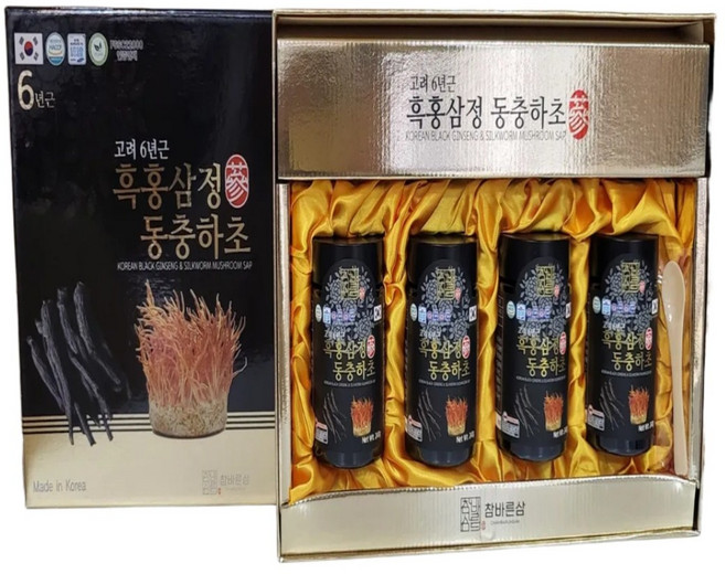 고려 6년근 흑홍삼정 동충하초 흑삼 진액 금산인삼 흑홍삼 농축액, 4개, 240g