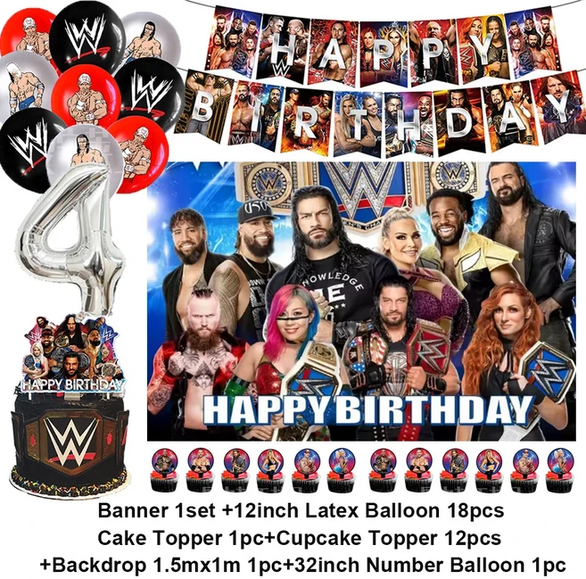 W&Wrestling 트라이애슬론 소년 생일 파티 장식 레슬링 복싱 경기 숫자 풍선 케이크 토퍼 용품, 01 기타, 01 기타, 25 1set A-4