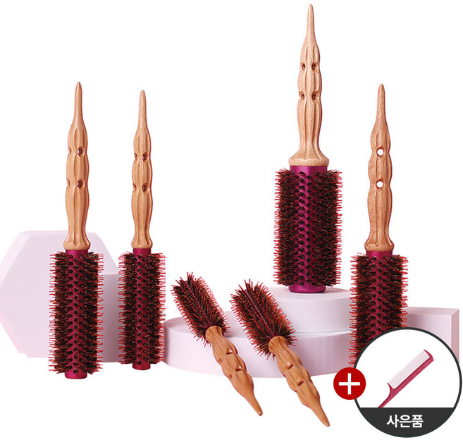 마카 깡포킹 핑크라인 0호~7호 열판 돈모 롤브러쉬 대왕롤빗, 7호, 1개, 레드