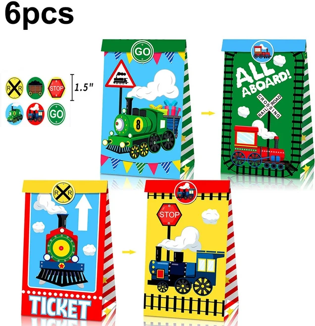 기차 생일 장식 파티 호의 용품 케이크 토퍼 스냅 팔찌 선물 가방 필러 상금 14세 이상, 04 6pcs