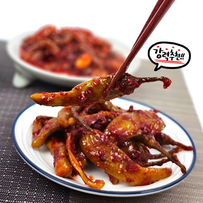 푸른마을 국내산 고추무침 절임고추 매콤 밑반찬 대용량 반찬, 1박스, 1g