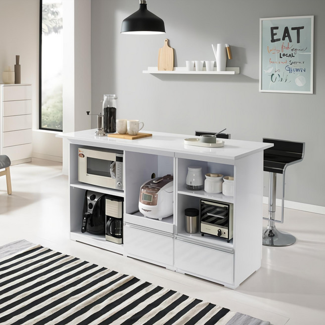 퍼니아트 니엘 아일랜드식탁 홈바테이블 와이드 홈바, 화이트