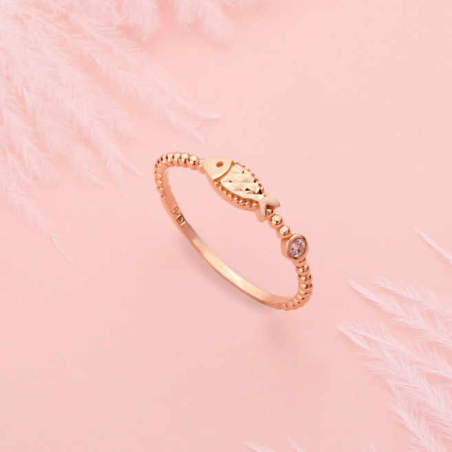 18k 럭키 브라이트 큐빅 물고기 반지 수능 행운 금 애끼 새끼손가락 자녀 우정링