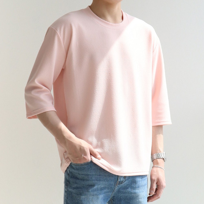 지지블랙 남성용 냉감 통기성 테리 아이스 쿨 주름 제로 링클프리 라운드 빅사이즈 7부 티셔츠