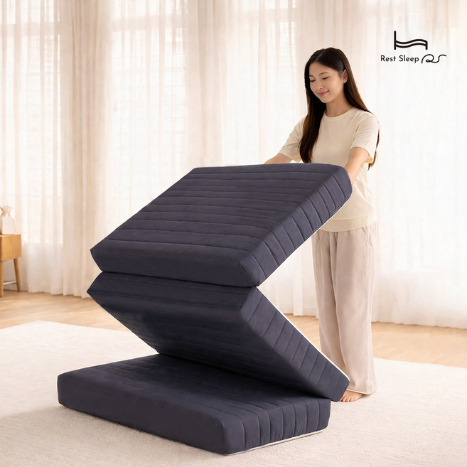 레스트슬립 국내생산 원룸 바닥 단단한 3단 접이식 마약매트리스 수면매트 자취 접는 침대 매트릭스 토퍼