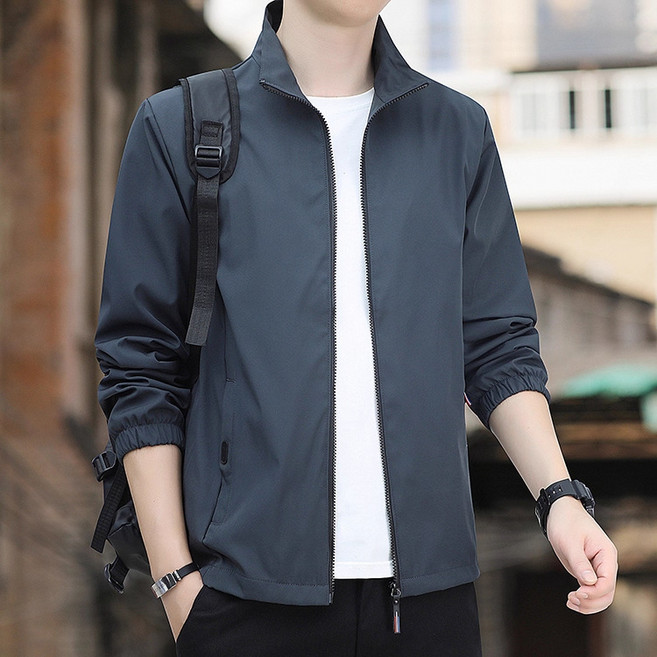 2025년 봄가을 남성용 재킷 신상품 단색 스탠드 칼라 트렌디 브랜드 남성 의류 기모 캐주얼 재킷 상의