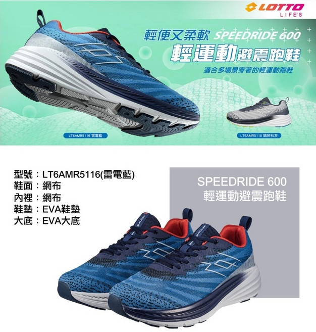 LOTTO SPEEDRIDE 600 輕運動避震跑鞋 LT6AMR5116 雷電藍