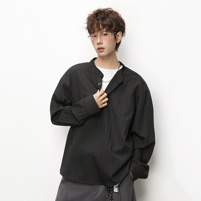 UPPERCUT 남성 헨리넥 셔츠 통기성 무지 와이셔츠 여름 오버핏 긴팔남방 빅사이즈 린넨 셔츠