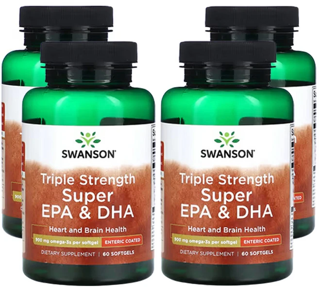 스완슨 3배 강도 슈퍼 EPA 및 DHA 900mg, 60정, 4개 - 쿠팡