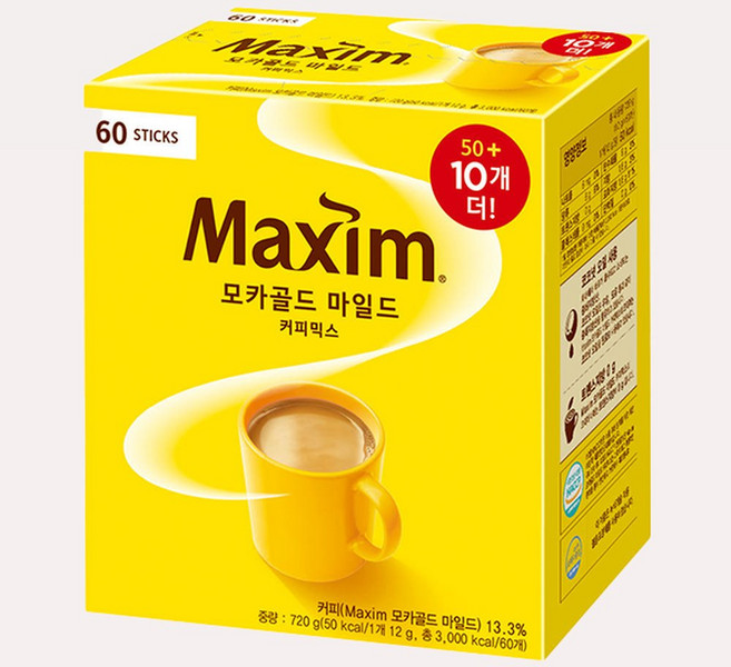 맥심 모카골드 마일드 커피 믹스 50+10 (60T) 10T 추가증정, 60개, 10개입, 1kg