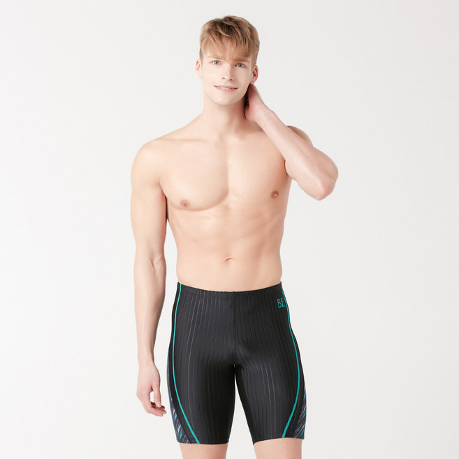 베이직엘르 골지 프린트 5부 사각 실내수영복 BEZ-W498K