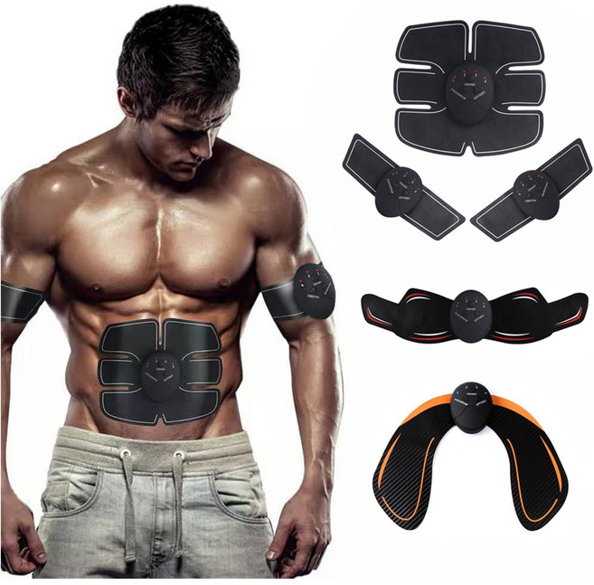 EMS 바디 스타일러 복부 운동기 팔 다리 근육 자극 패드 5종 세트 간편 착용 격렬 운동 없이 하루 15분 효과적인 몸매 관리 가정용 야외용 배터리, 검정색, EMS-6