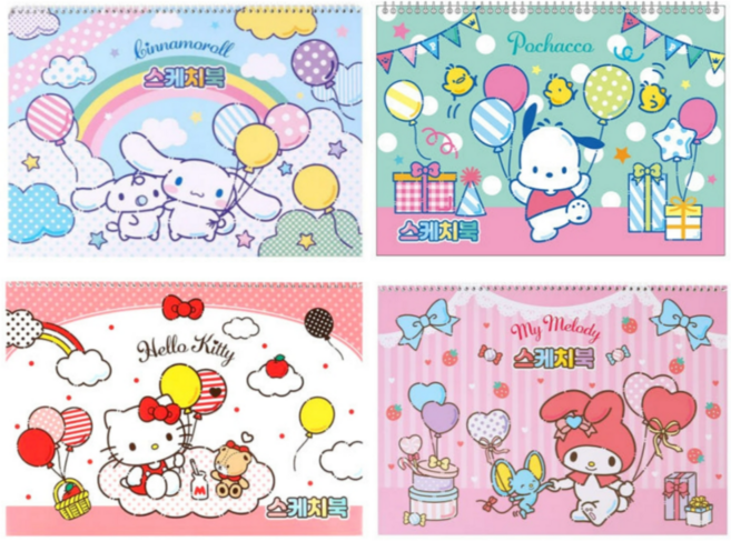 산리오 캐릭터즈 스케치북 16매 4종세트, 시나모롤+마멜+포차코+키티
