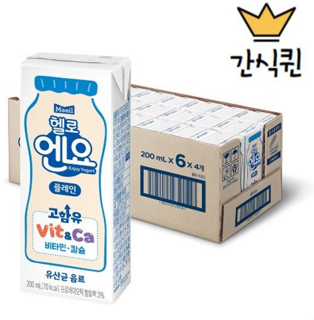 엔요 유산균음료 플레인, 200ml, 24개