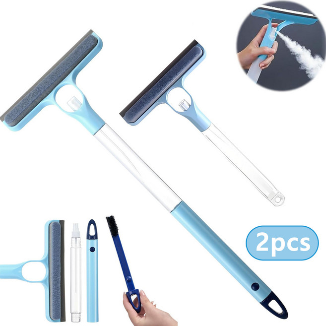 MIVONA 4 in 1 스프레이 유리창 와이퍼 다기능 양면 조절식 와이퍼 1+1, 블루 색상, 2개