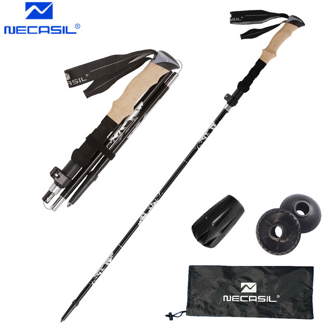 사십베비 초경량 듀랄루민 등산스틱 5단 접이식 코르크 손잡이, 실버, 1개