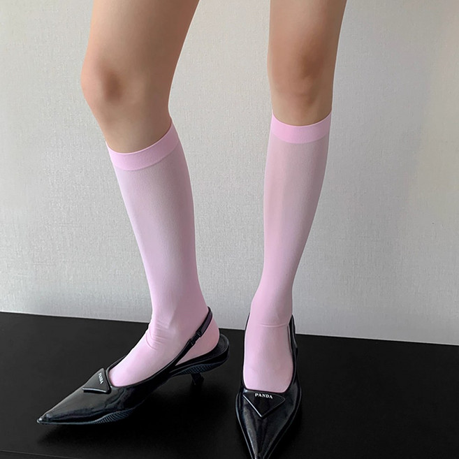 y2k 여성 컬러 시스루 니삭스 무지 탄력 슬림핏 스타킹 쫀쫀 양말 삭스 봄 여름 패션 코디 세트 하이삭스 11color