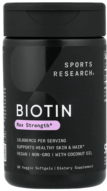 스포츠리서치 코코넛오일 함유 비오틴 10000mcg 베지 소프트젤 30정, 1개 - 쿠팡