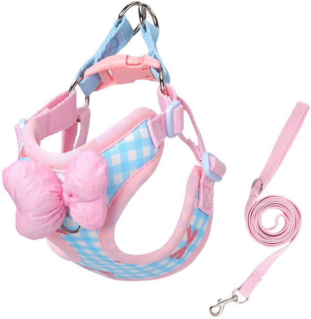 ZHEYE 강아지 가슴줄 하네스옷 추천 산책줄 세트, 블루