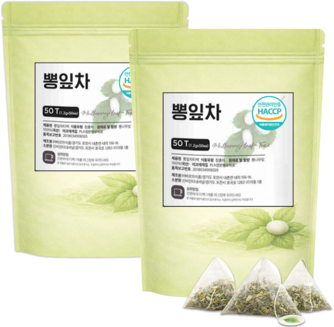 하늘정연 국산 말린 뽕잎차 티백 상엽차 뽕입 뽕나무 잎 상지차 생분해 삼각티백 식약처 HACCP 인증, 60g, 1세트, 100개입
