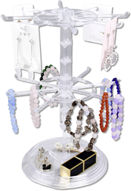 펴나나다 2단 키링 액세서리 회전 진열대, 1개, 투명