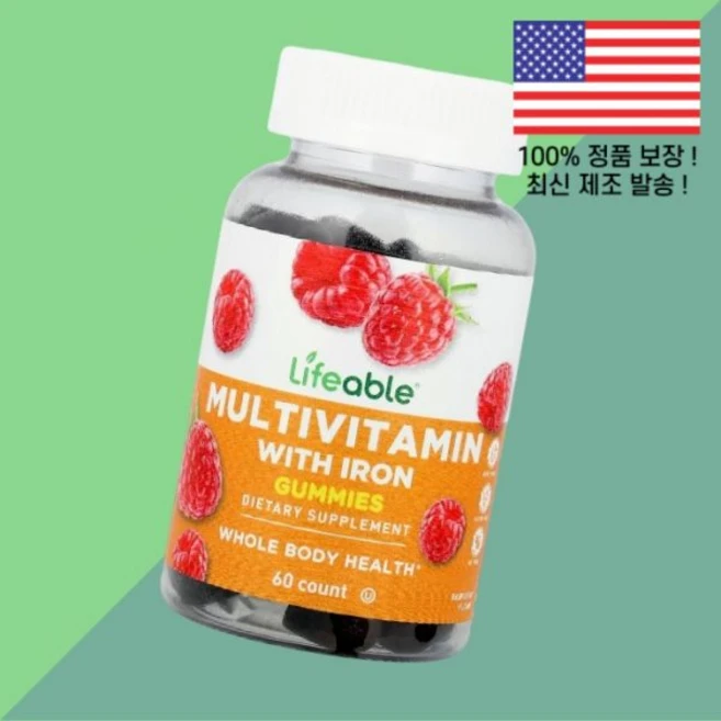 라이프에이블 철분 아이언 철이 종합비타민 멀티비타민 젤리 구미 라즈베리 60젤리 Lifeable Multivitamin Iron Gummies Raspberry 60, 라이프에이블 철분 아이언 철 종합비타민 멀티비타민 젤리, 1개, 60 - 쿠팡