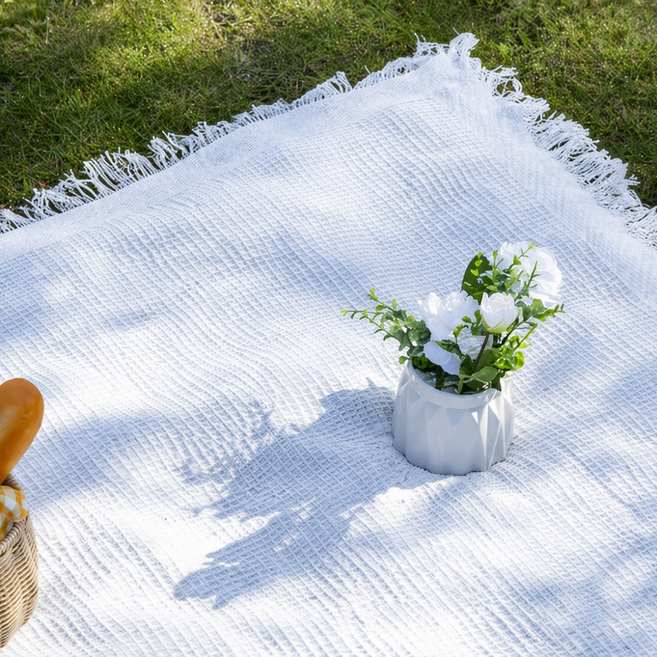 로로먼트 대형 감성 와플 피크닉 매트 돗자리 캠핑 차박 소파커버 사계절 휴대용, 화이트