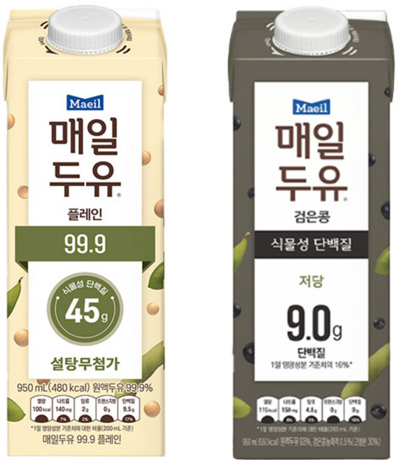 매일두유 99.9 950ml 1EA+매일두유 검은콩 950ml 1EA/2팩/무가당/고단백두유/무/배, 1세트