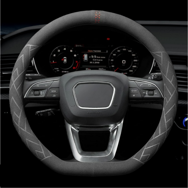 서플라이랩 프리미엄 스웨이드 차량용 핸들커버, 옵션2 D컷핸들