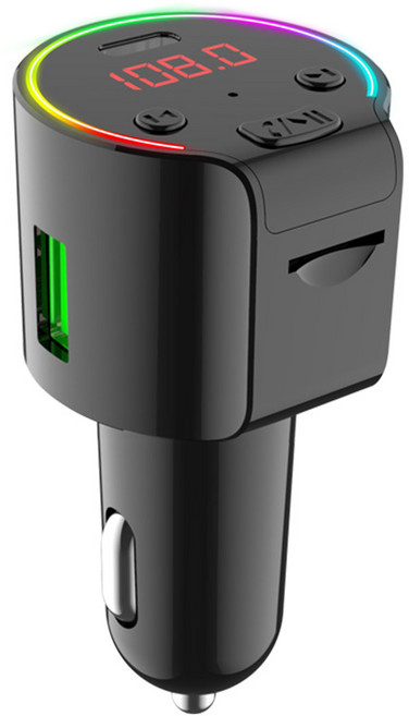 G61 車載藍牙充電器 QC3.0快充Type-C口 TF卡播放 電壓檢測, 通用, 黑色