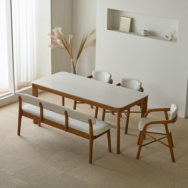 [역마진특가] 파로마 루토 세라믹 원목식탁 다렌D벤치의자 세트 6인용 1800 (벤치의자1의자3), 월넛(베이지) 벤치의자D 세트, 상세 설명 참조, 옵션선택:월넛(베이지) 벤치의자D 세트