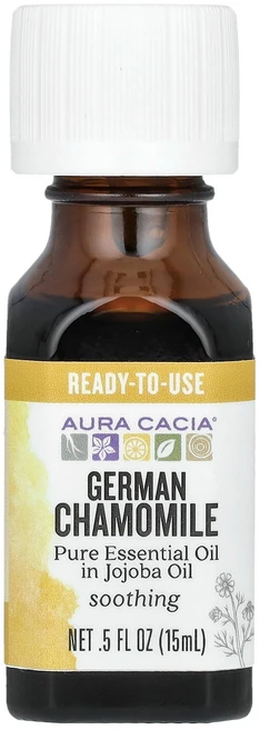 Aura Cacia 호호바오일에 들어 있는 순수 에센셜 오일 저먼 캐모마일 15ml(0.5fl oz) Cacia (아우라 카시아), Aura Cacia, 호호바오일에 들어 있는 순수 에센 - 쿠팡
