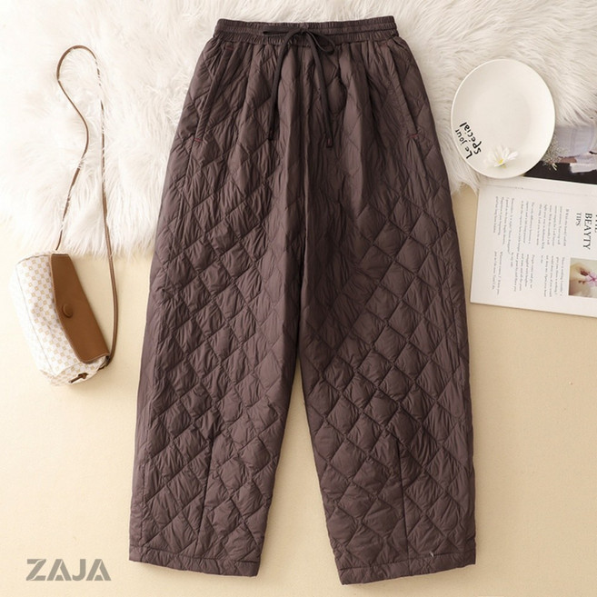 ZAJA 겨울 여성 루즈핏 퀼팅 하이웨스트 와이드 패딩 바지