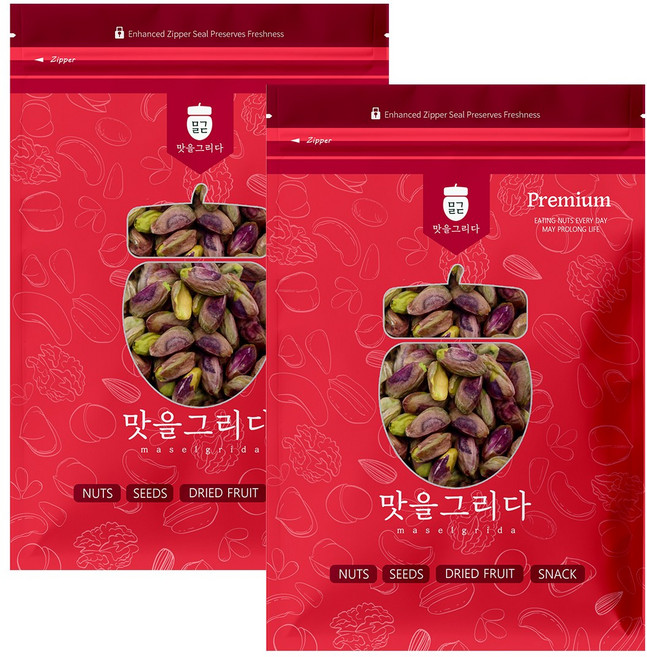 맛을그리다 구운 피스타치오 (탈각) 300g+300g (600g) / 무염 껍질없는 햇견과, 2개, 300g