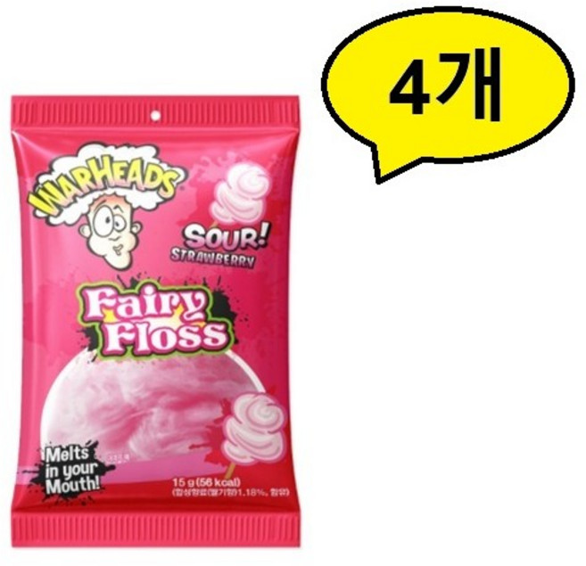 워헤즈 사우어 딸기향 캔디 플로스 솜사탕, 4개, 15g