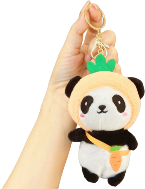 대어 귀여운 판다 인형 가방 키링+열쇠고리, 노란, 1개