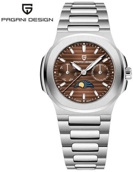 호환 2026 파가니 디자인 여성용 쿼츠 시계 라이트 럭셔리 문학적 신선한 스타일 사파이어 글라스 문페이즈 방수 버터플라이 버클, [02] brown