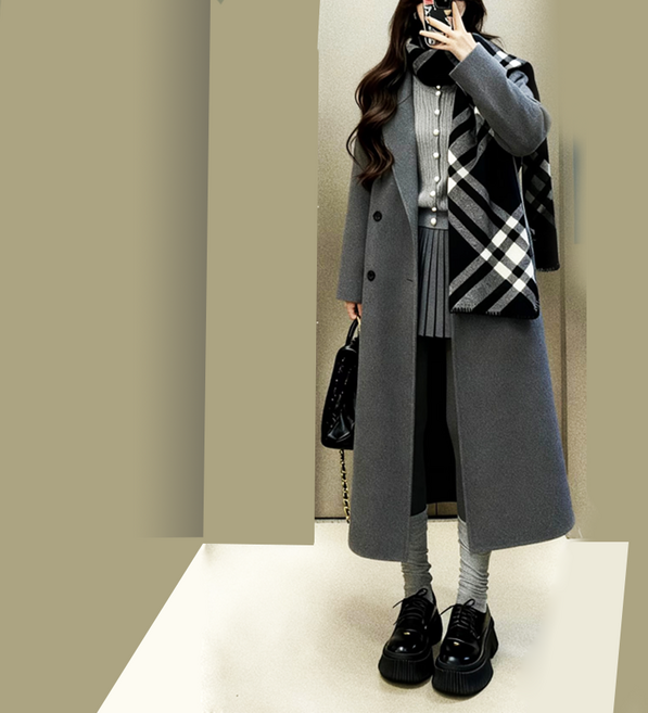 롱 울코트 벨트 + 목도리 세트 T18-1