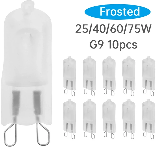 촛불 전구 캔들 필라멘트 샹들리에 펜던트 캐비닛 조명용 G9 25W 40W 60W 투명 프로스트 할로겐 2 핀 베이스 흰색 소형 10 개, [01] frosted, [01] 25W