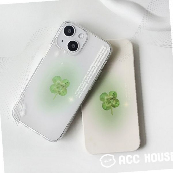 네잎클로버 스마트폰케이스 투명 실리콘 그라데이션 그린 젤리 보호커버