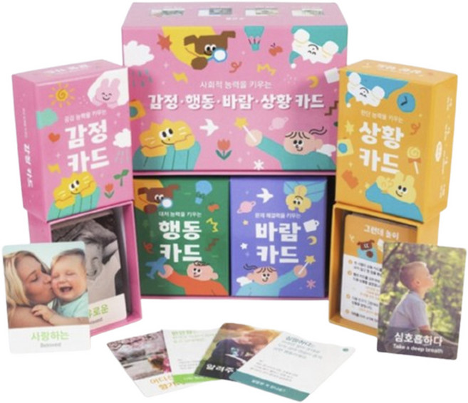 감정카드 행동카드 바람카드 상황카드 학습카드4종세트 감정 행동 바람 상황 카드 4종 세트 아이 놀이 카드 [문구바라기], 1개