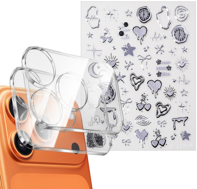 더조은셀러 아이폰17 프로 호환 카메라 강화유리필름 2개 핀셋 포함 세트 폰꾸 카꾸 스티커 레시피 폰꾸미기 DIY 하우징 플레토 보호, 1세트
