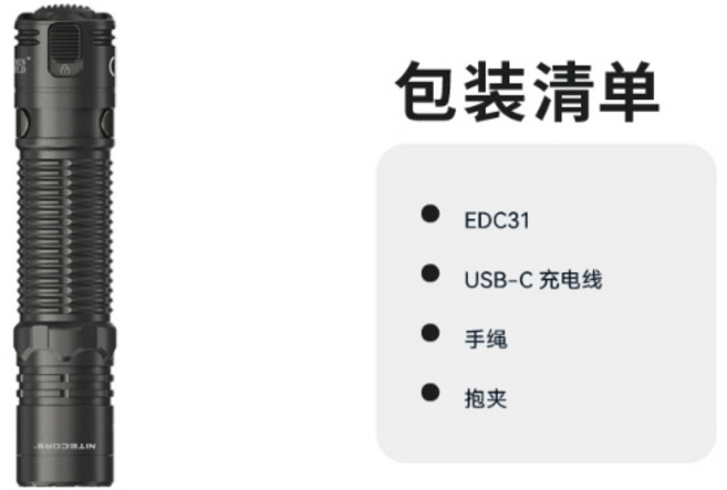 NITECORE EDC31 戰術手電筒 3500流明 380米射程 一鍵鎖定, 1個, EDC31(內建電池)