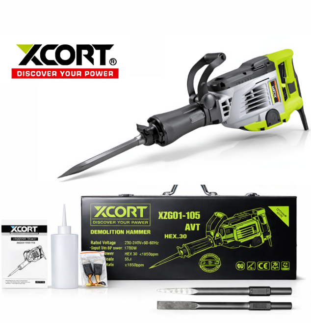 엑스코트 2600W 파워 XZG01-105 15KG 철거해머 파괴함마드릴, 1개