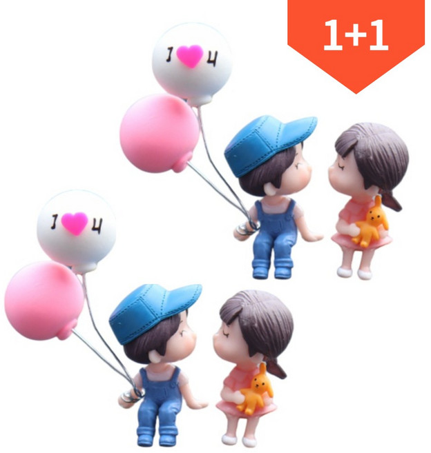 [2개세트] 꽃길마켓 풍선 뽀뽀 커플 피규어 캐릭터 장식, 1세트, 블루+블루