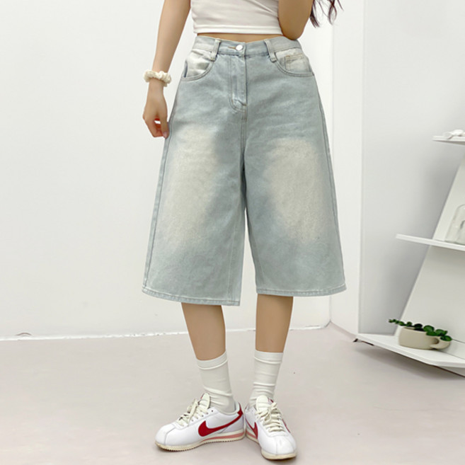 밴딩 (2기장) 체형별 찰떡 핏 빈티지 캣워싱 청반바지 5부 7부 와이드 버뮤다 4color