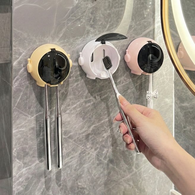 코지웨이브 우주인 덮개형 먼지방지 벽결이 칫솔걸이 3종세트, 3개, 노란색+흰색+핑크