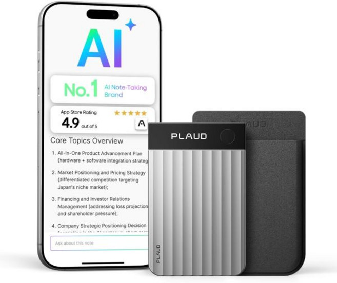 Plaud Note Pro AI 음성 녹음기 기반 인식 요약 앱 제어 회의 통화 메모 작성 112개 언어 지원 초슬림 디자인 InstantView 디스플레이 케이스 포함 실버, Silver