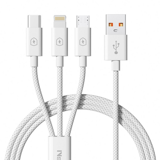 USB 3 in 1 패브릭 고속 충전 데이터 케이블 차량용케이블, 1개, 화이트, 1m